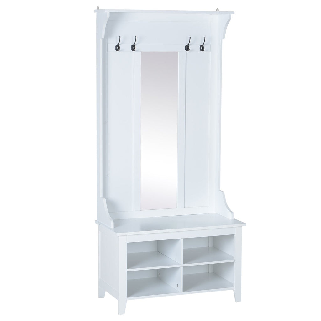 Easycomfort Appendiabiti Attaccapanni da Terra with Specchio Scarpiera 4 Ganci Legno 80x40x170cm white