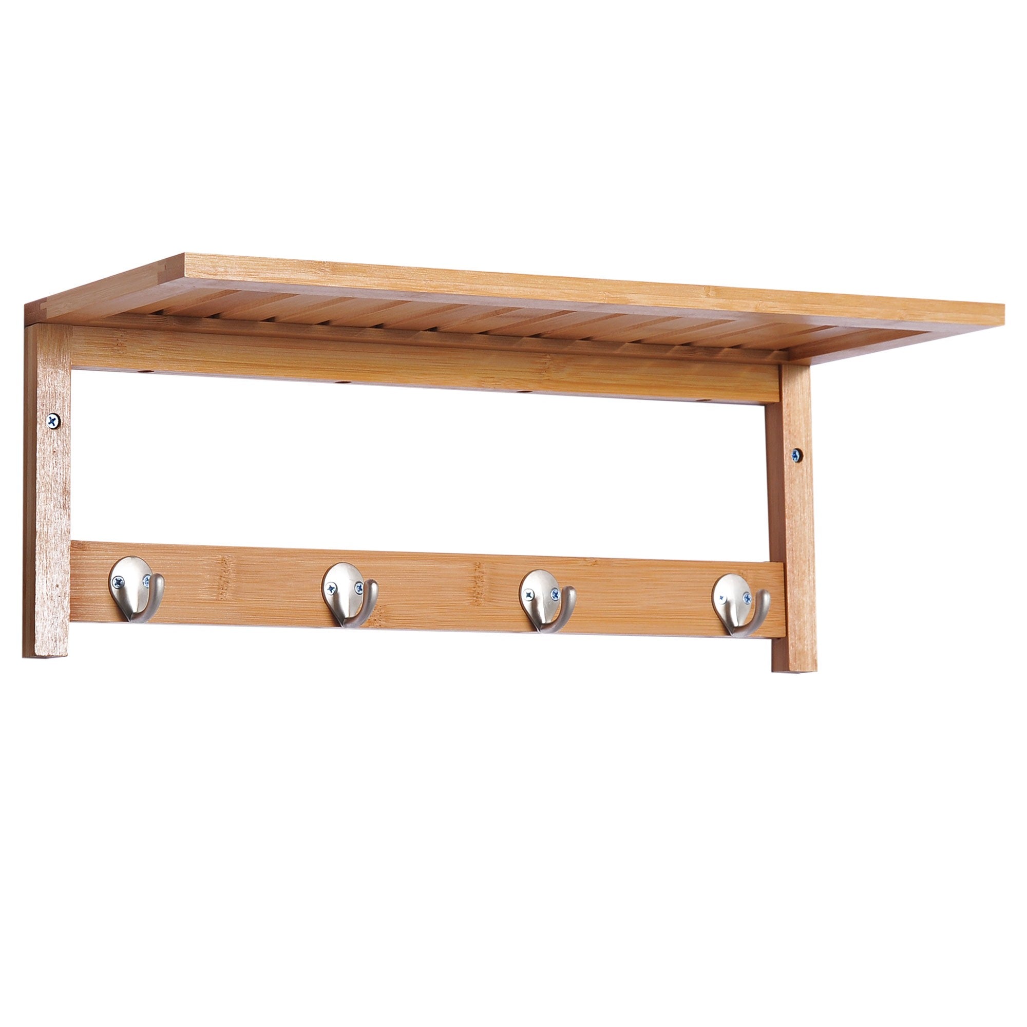 Easycomfort Appendiabiti with Mensola Attaccapanni wall-mounted with Ripiano Bambù 50 × 16 × 17.5cm