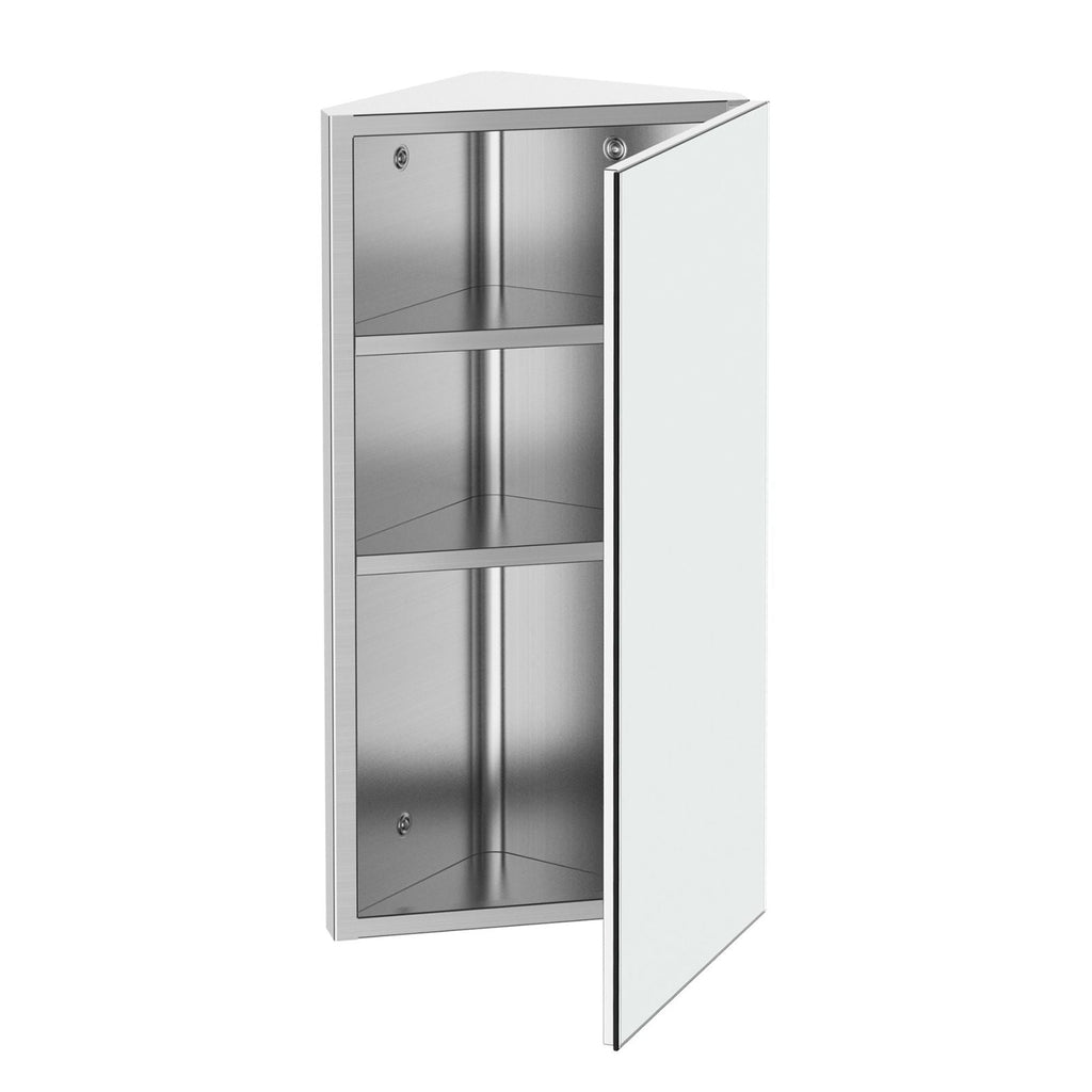 Easycomfort Armadietto Angolare Bagno in Acciaio Anta a Specchio Chiusura Magnetica 3 Ripiani Salvaspazio 60x30x18.4cm
