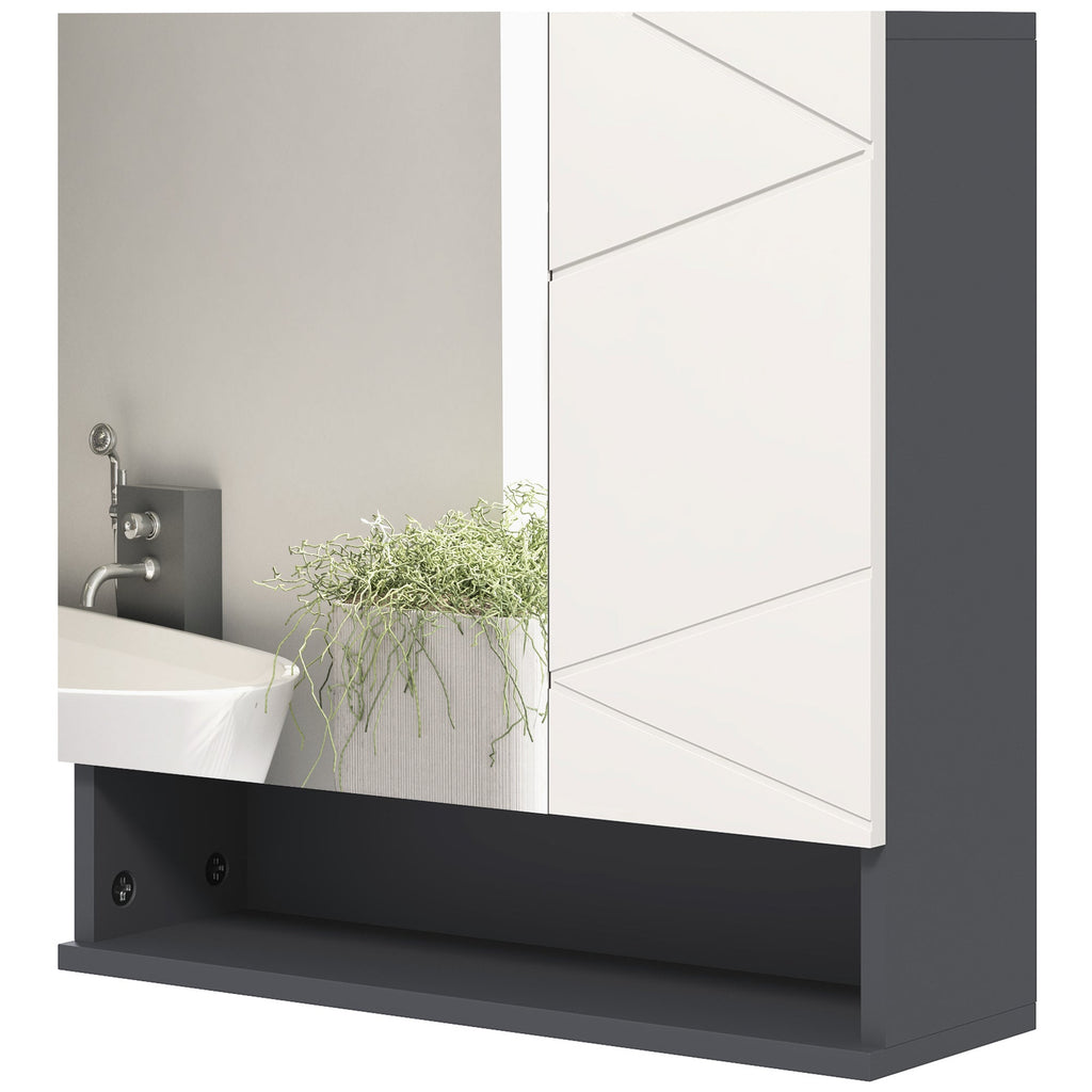 Easycomfort Armadietto with Specchiera Bagno a 2 Ante e Mensole Regolabili in Legno, 55x17x55cm, Grigio