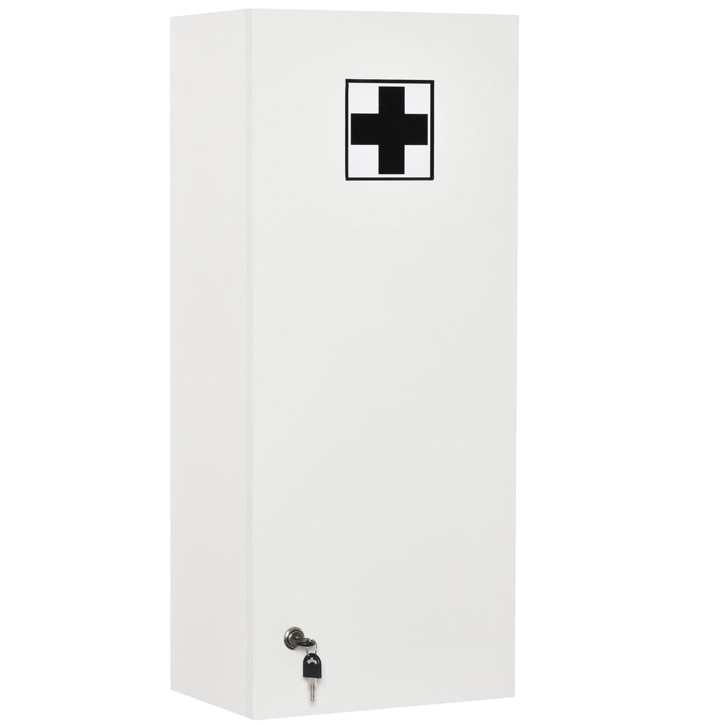 Easycomfort Armadietto Medicinali a Muro with Serratura, 5 Ripiani e Mensole Regolabili, in Legno e Vetro, white, 30x20x70cm