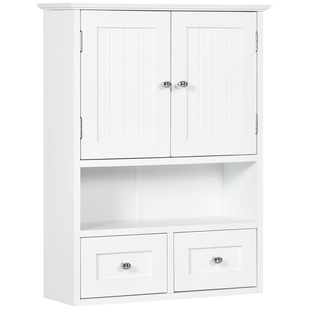 EasyComfort Armadietto Pensile Bagno a 2 Ante with Ripiano Aperto e 2 Cassetti in Legno, white