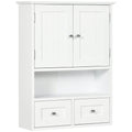 EasyComfort Armadietto Pensile Bagno a 2 Ante with Ripiano Aperto e 2 Cassetti in Legno, white