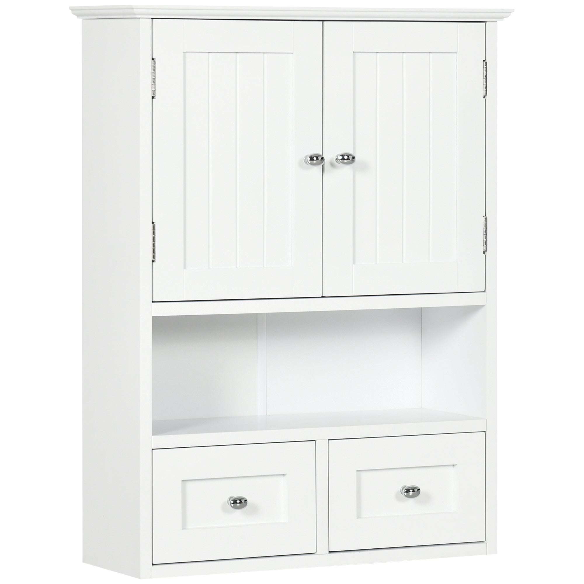 EasyComfort Armadietto Pensile Bagno a 2 Ante with Ripiano Aperto e 2 Cassetti in Legno, white