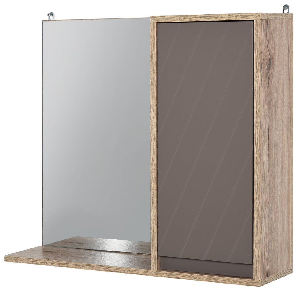 EasyComfort Mobiletto Bagno Salvaspazio da Bagno Sospeso with Specchio e Armadietto, incluso Ripiano Regolabile, Grigio e Rovere
