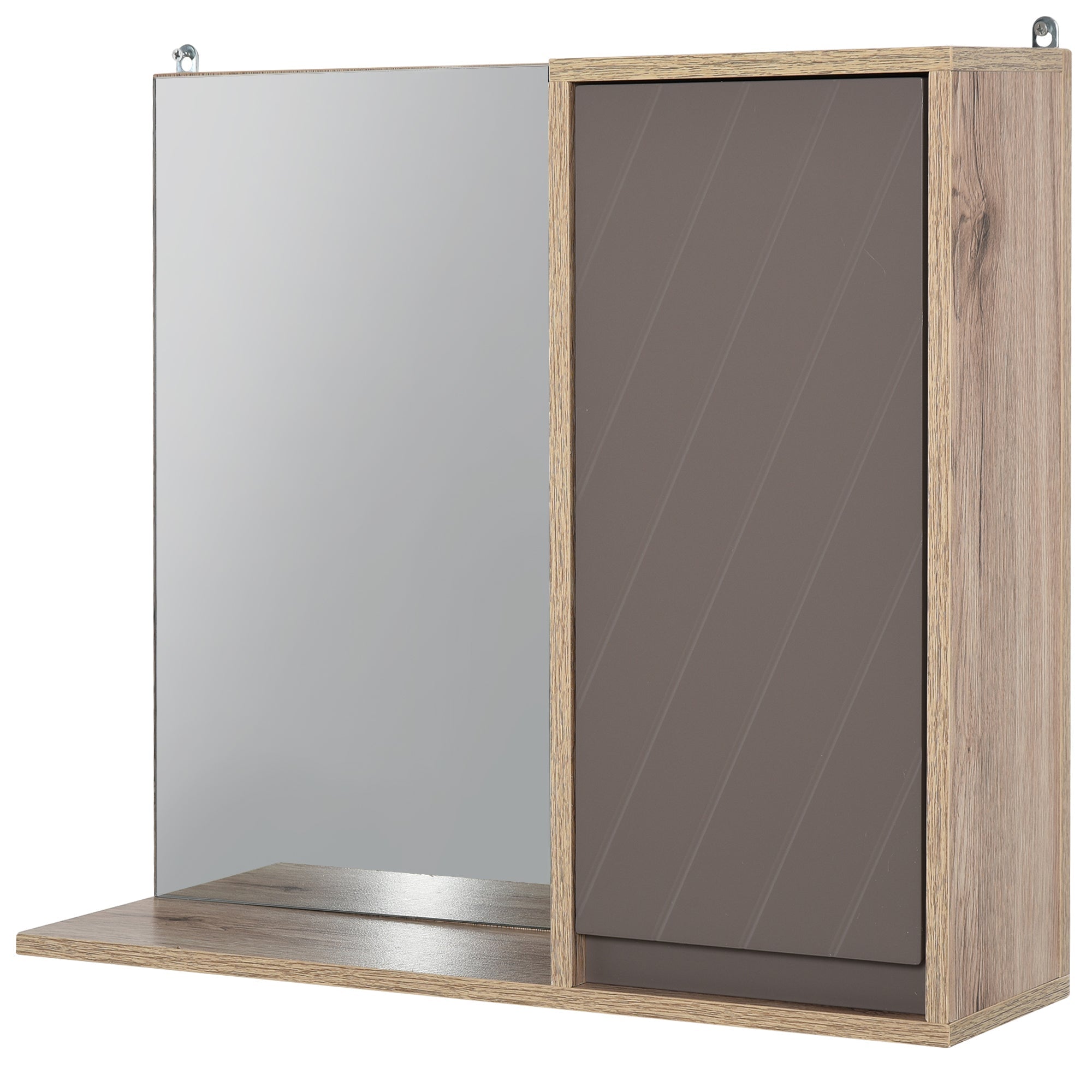 EasyComfort Mobiletto Bagno Salvaspazio da Bagno Sospeso with Specchio e Armadietto, incluso Ripiano Regolabile, Grigio e Rovere