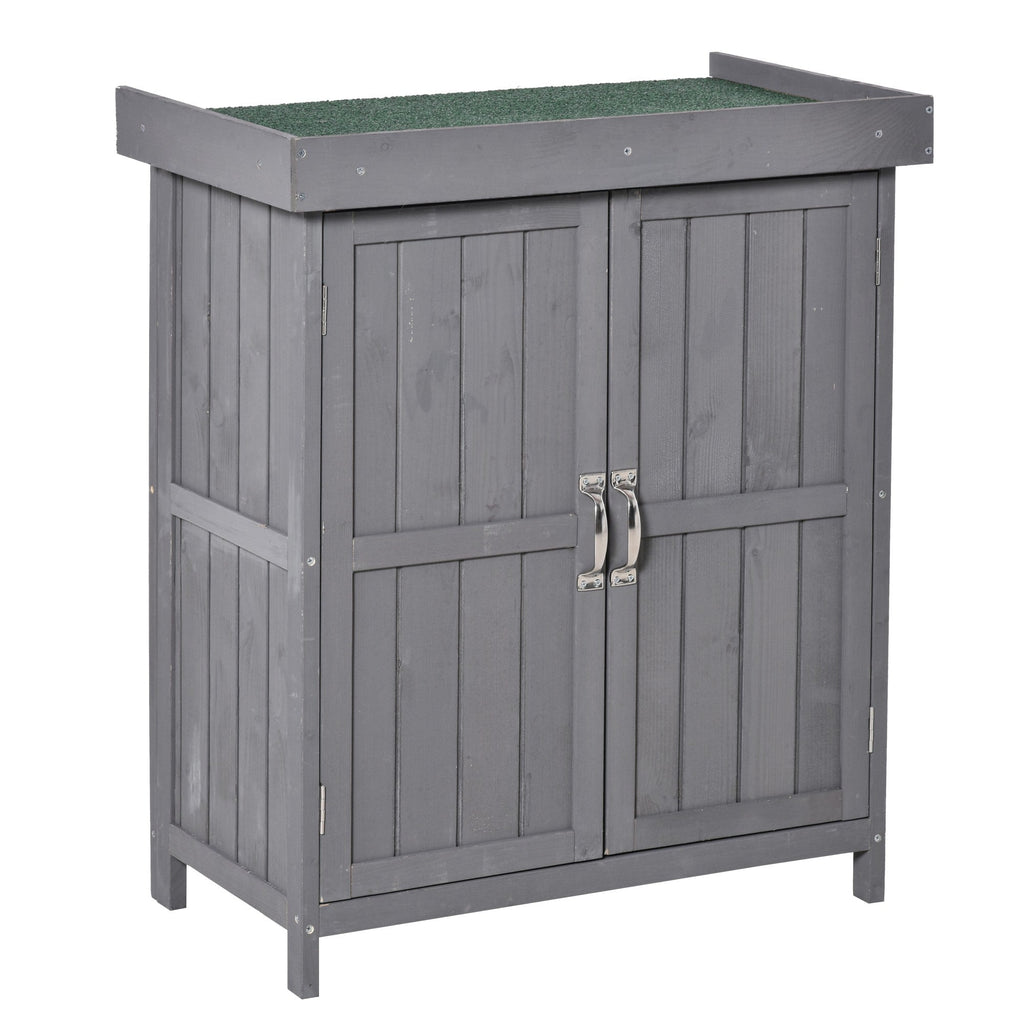 Easycomfort Armadio da Giardino a 2 Ripiani in Legno di Abete with Tetto Apribile, 74x43x88 cm, Grigio Scuro