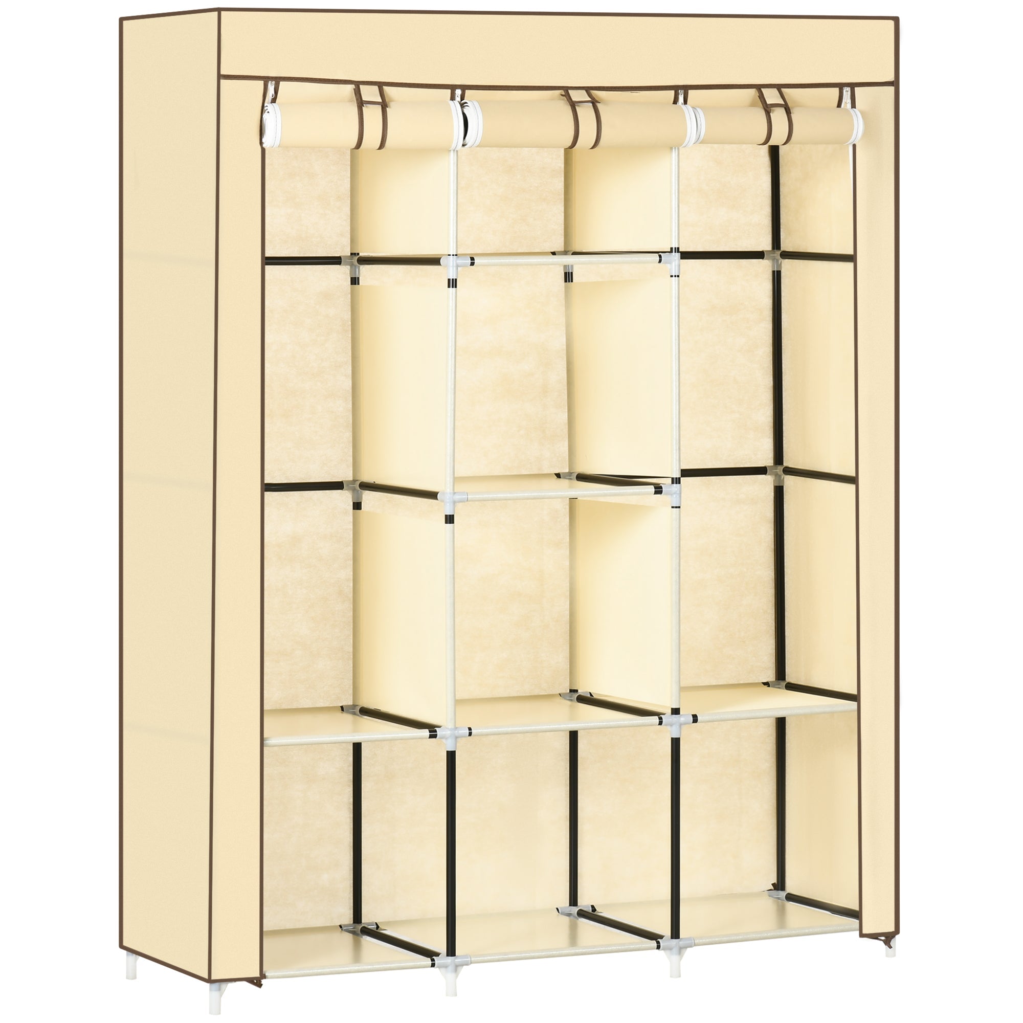 Easycomfort Armadio in Tessuto with 8 Ripiani e 2 Barre with Porta Avvolgibile, 125x46x162.5cm, Beige