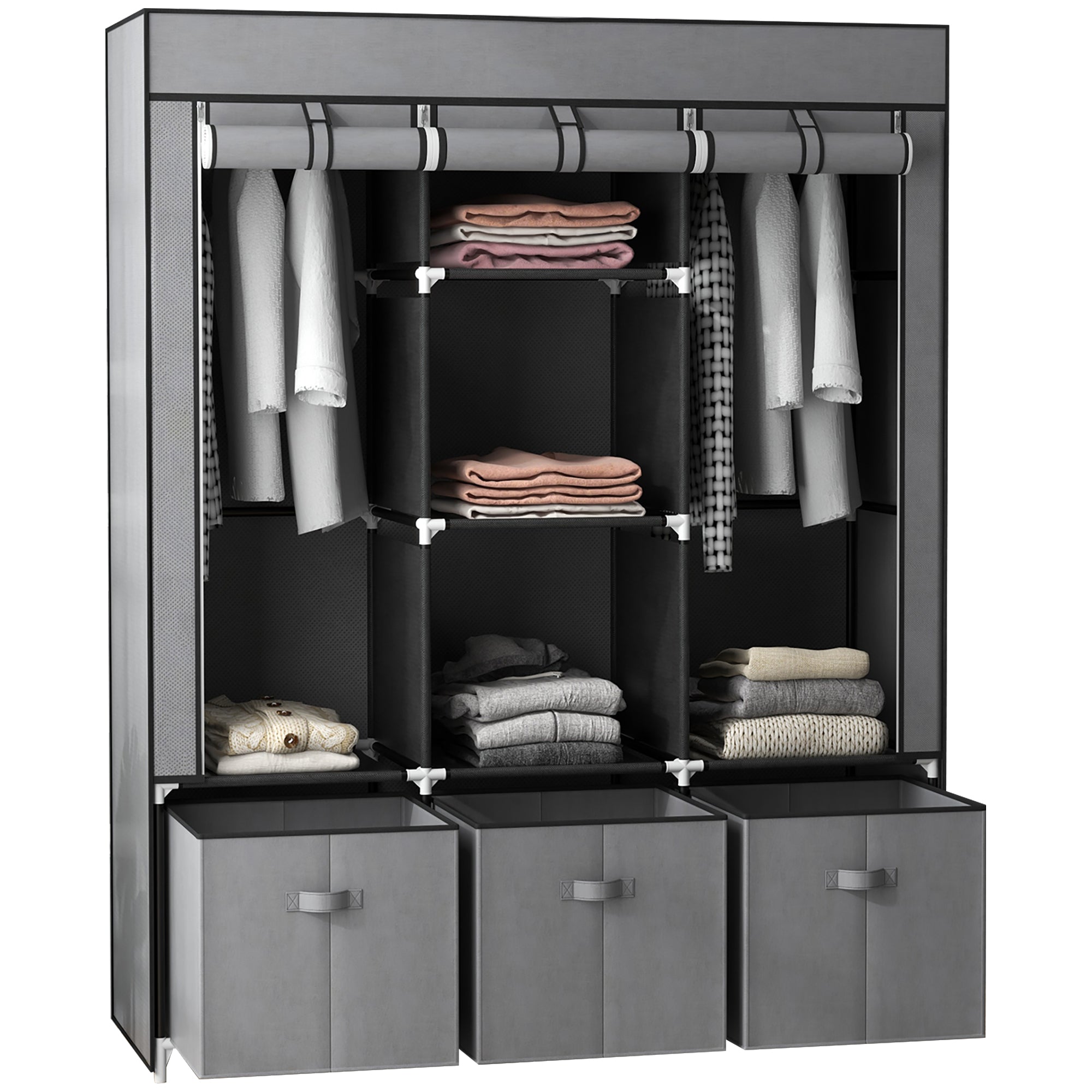 EasyComfort Armadio in Tessuto Pieghevole with Cassetti e Ante Avvolgibili with Zip, 125x43x162.5cm, Grigio Scuro