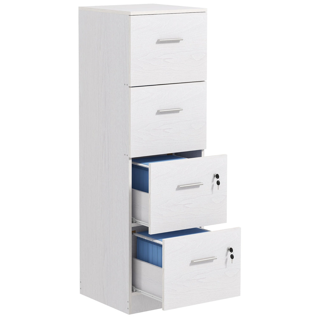 EasyComfort Armadio per Ufficio a 4 Cassetti con 2 Serrature e Barra Portadocumenti, in Legno, 40x42x130.8 cm, Bianco