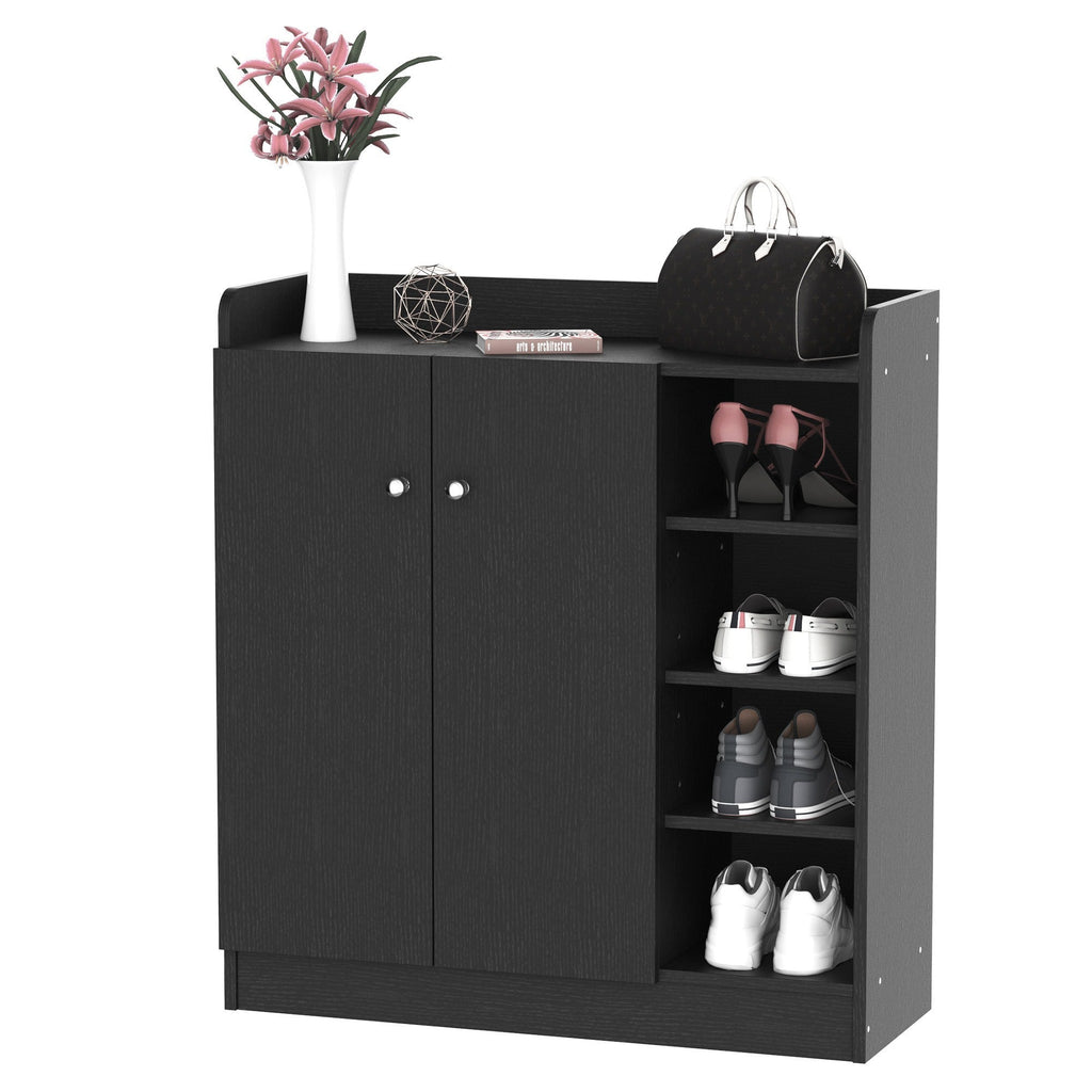 EasyComfort Armadio Scarpiera Salvaspazio Regolabile, Scarpiera Moderna in Legno per 12 Paia di Scarpe with 4 Ripiani Aperti, 83x30x90 cm, black