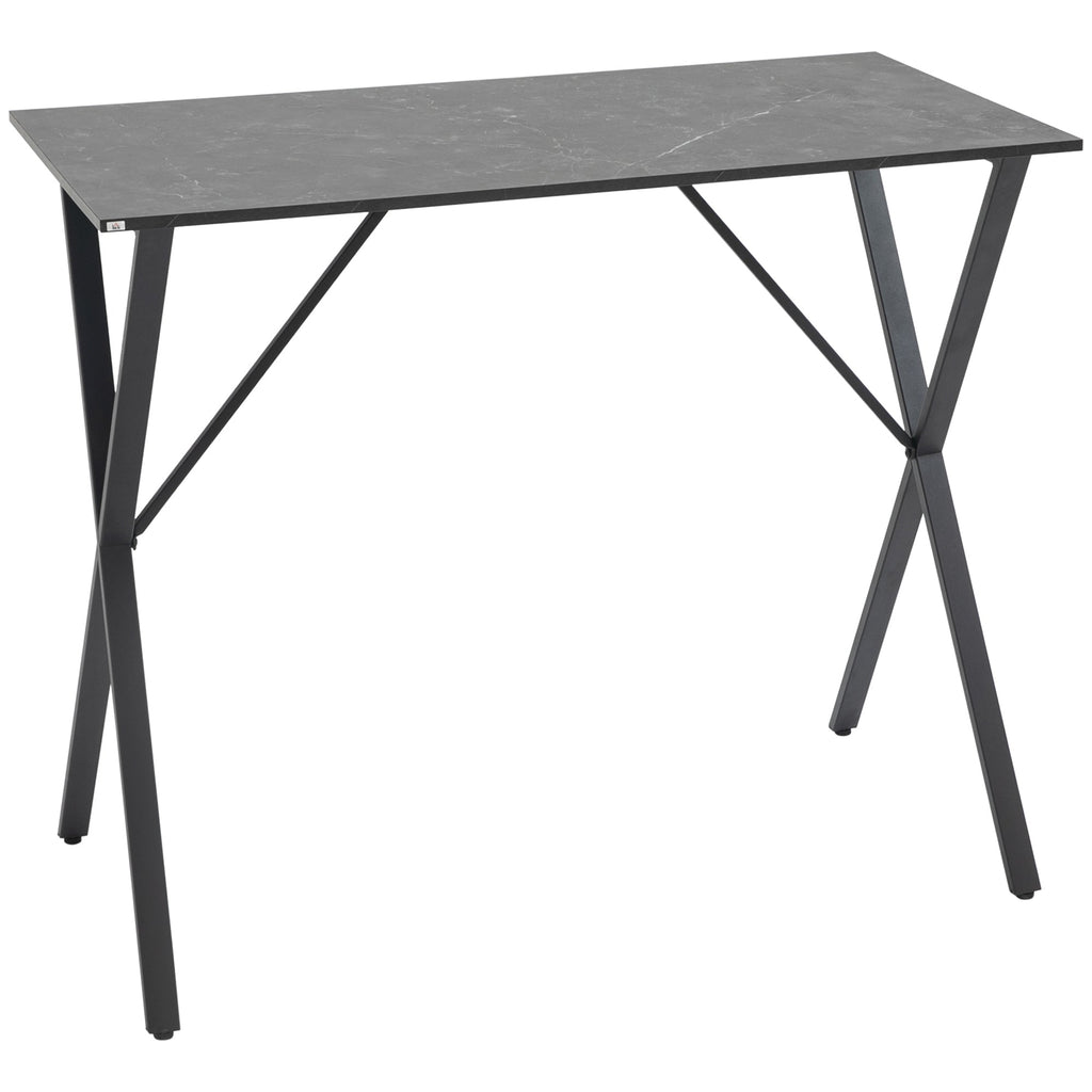 Easycomfort Bancone Bar Tavolo Alto Stile Industriale Effetto Marmo, Legno e Acciaio 120x60x102 cm, black