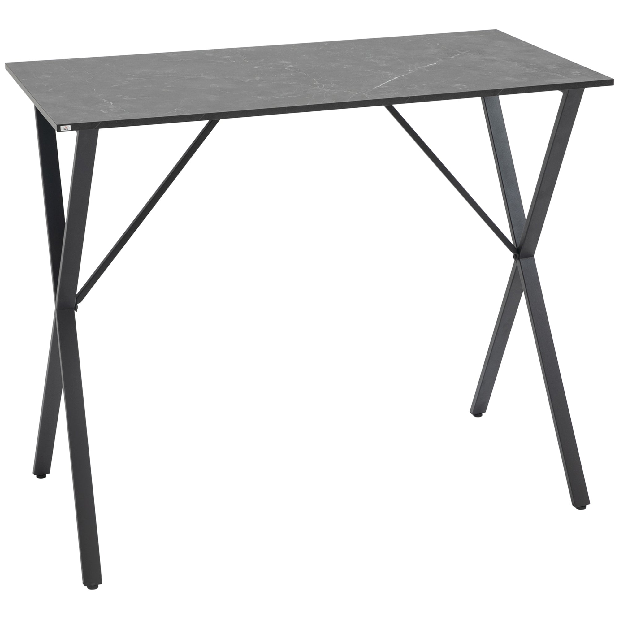 Easycomfort Bancone Bar Tavolo Alto Stile Industriale Effetto Marmo, Legno e Acciaio 120x60x102 cm, black
