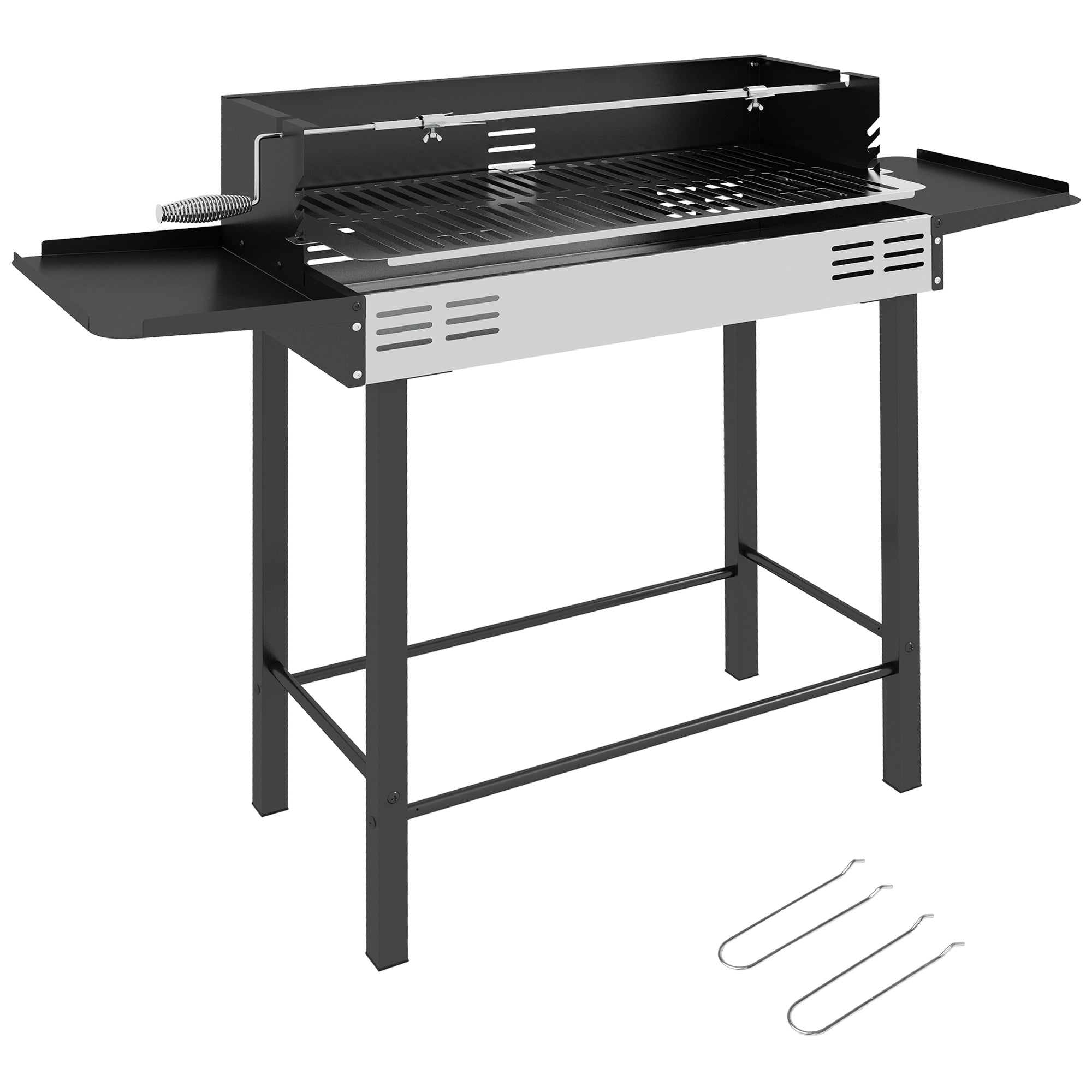 EasyComfort Barbecue a Carbone a 3 Livelli with Mensole Pieghevoli e Girarrosto, in Acciaio Inox, 118x32x90 cm, black
