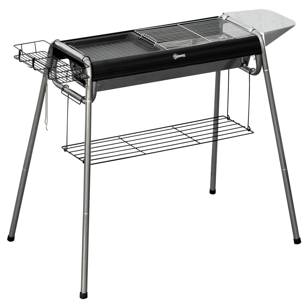 Easycomfort Barbecue a Carbonella with Griglia e Piastra di Cottura, Cestino e Ripiani, 96x61x72cm, black