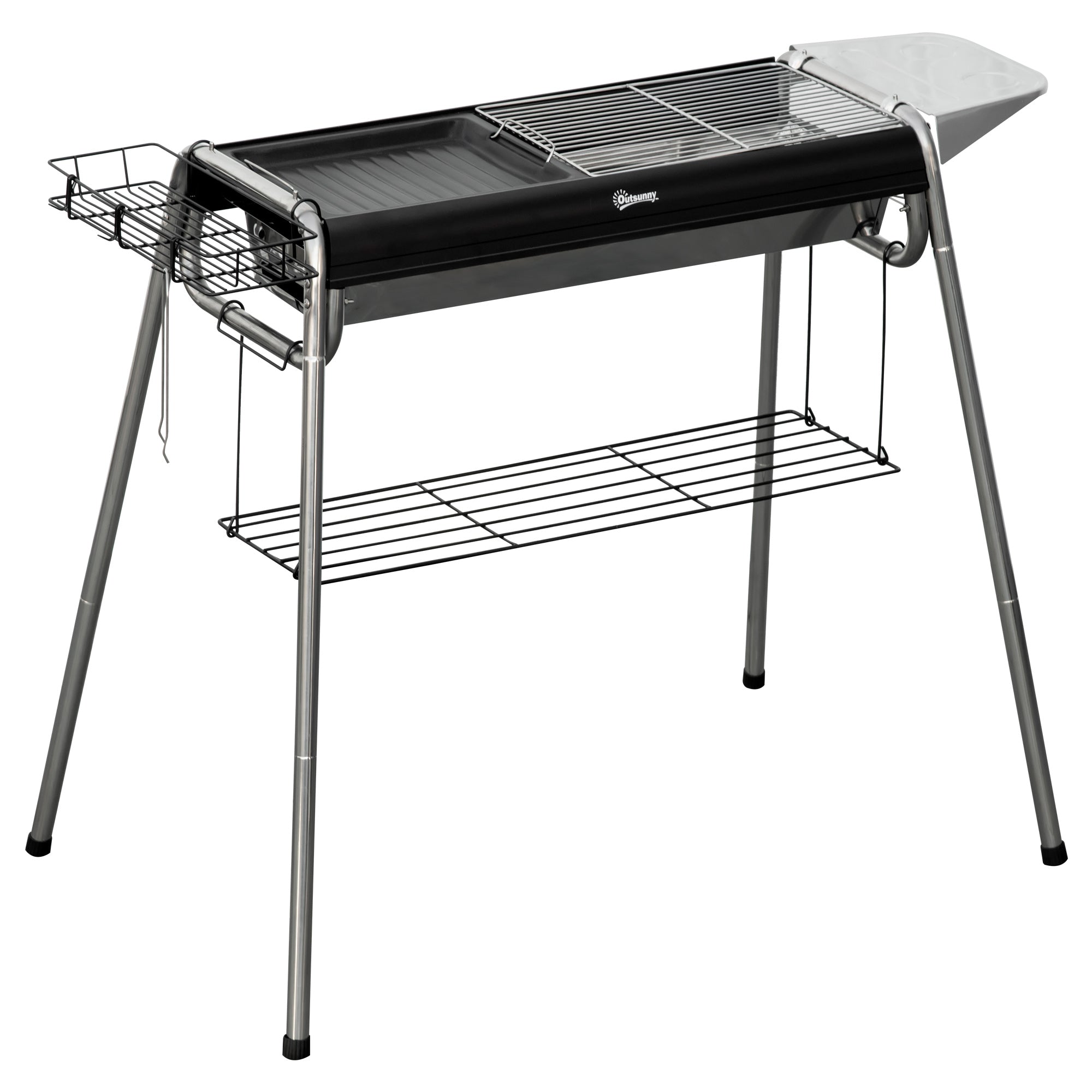 Easycomfort Barbecue a Carbonella with Griglia e Piastra di Cottura, Cestino e Ripiani, 96x61x72cm, black
