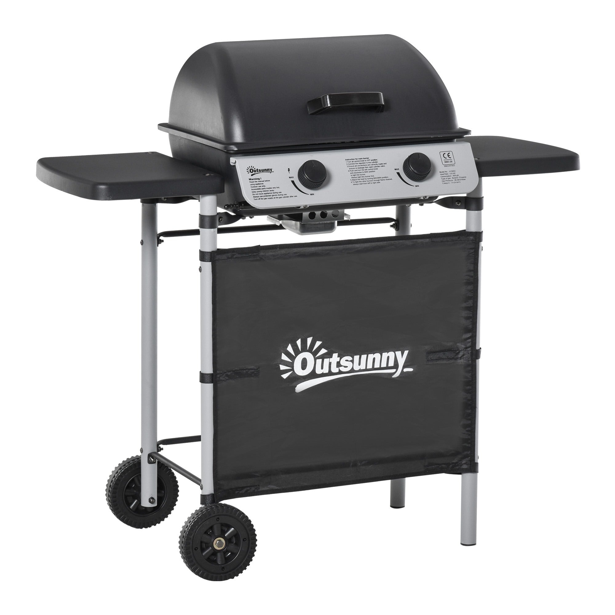 EASYCOMFORT Gas Barbecue with Lid, 5.6kW Burners, BBQ and Wheels, 104x49x99cm