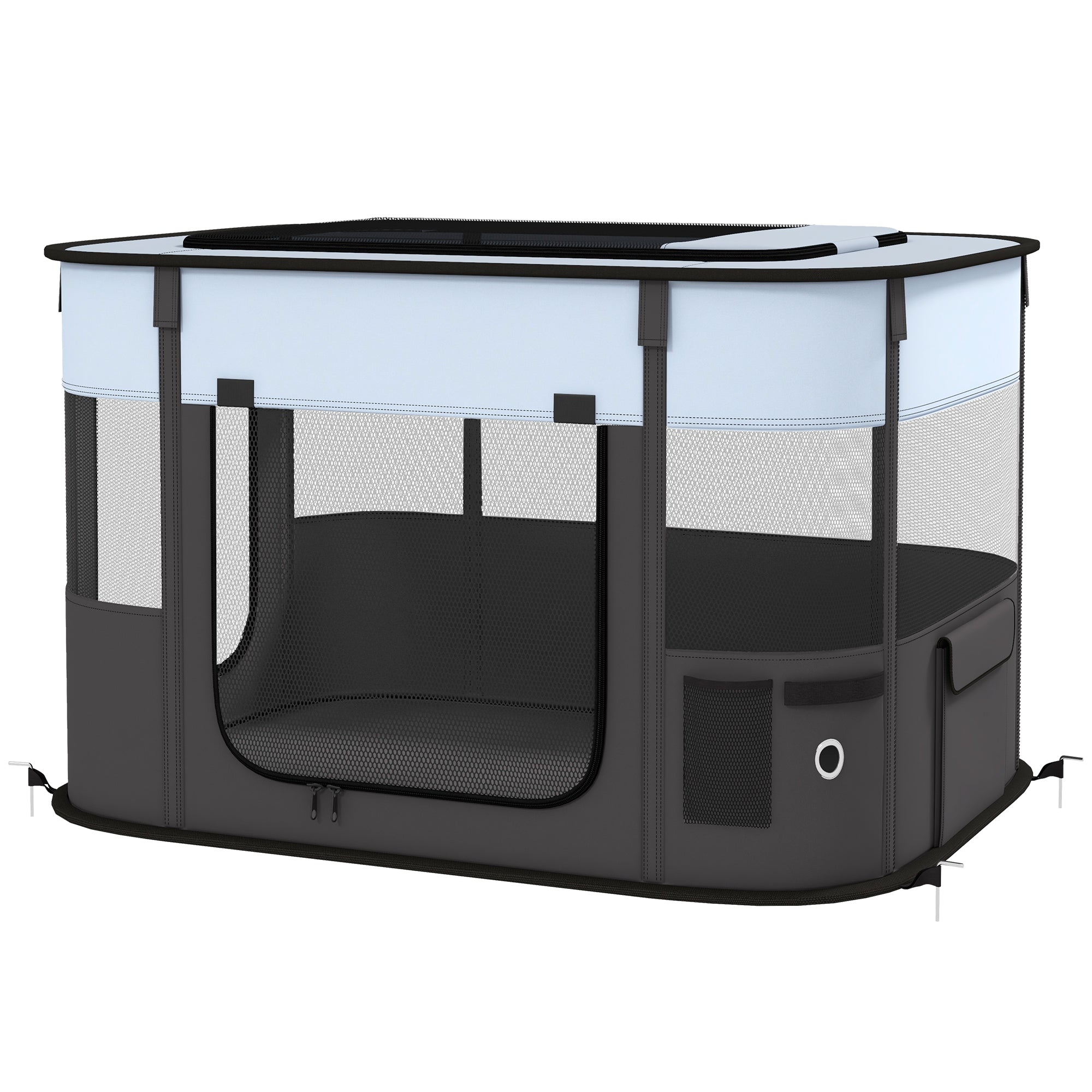 EasyComfort Box per Animali con 7 Finestre, 3 Porte e 2 Borse Portaoggetti, in Poliestere e Acciaio, 84x64x53 cm