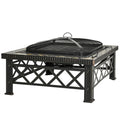 EASYCOMFORT Garden Brazier with Spark Arrestor Lid and Metal Barbecue Grill 76x76x47cm Black