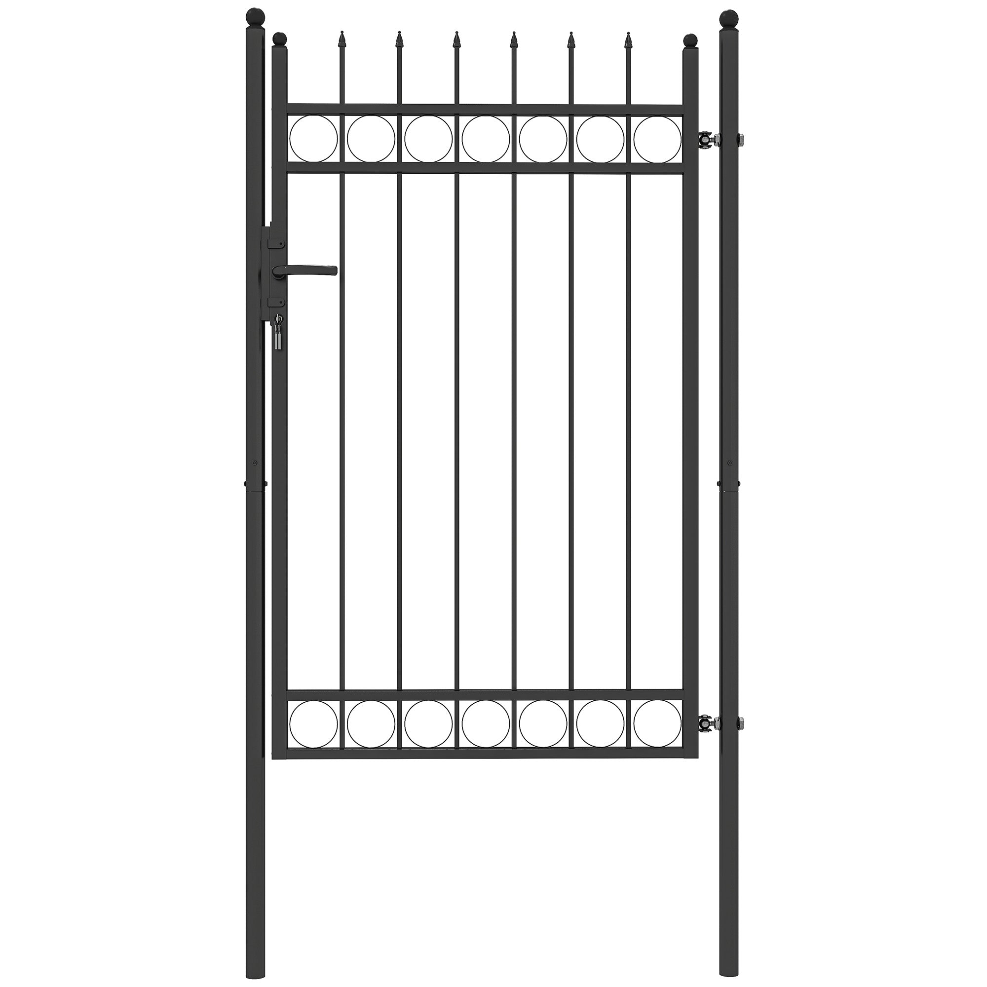 EasyComfort Cancello Giardino a 2 Paletti con Maniglia, Lucchetto e 3 Chiavi, in Acciaio Zincato, 105x204 cm, Nero
