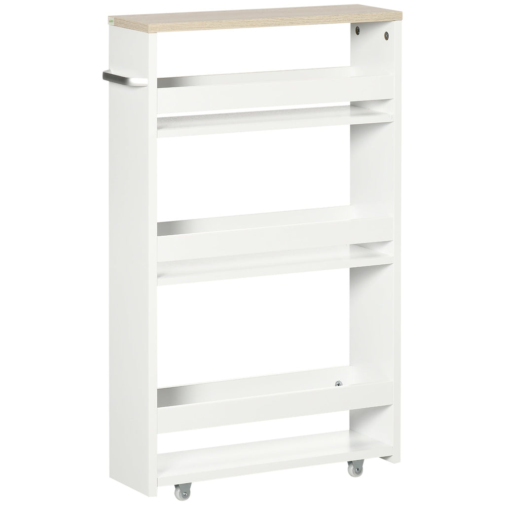Easycomfort Carrello Bagno Salvaspazio a 3 Ripiani with Rotelle e Maniglia in Legno, 48x15x80cm, white