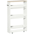 Easycomfort Carrello Bagno Salvaspazio a 3 Ripiani with Rotelle e Maniglia in Legno, 48x15x80cm, white