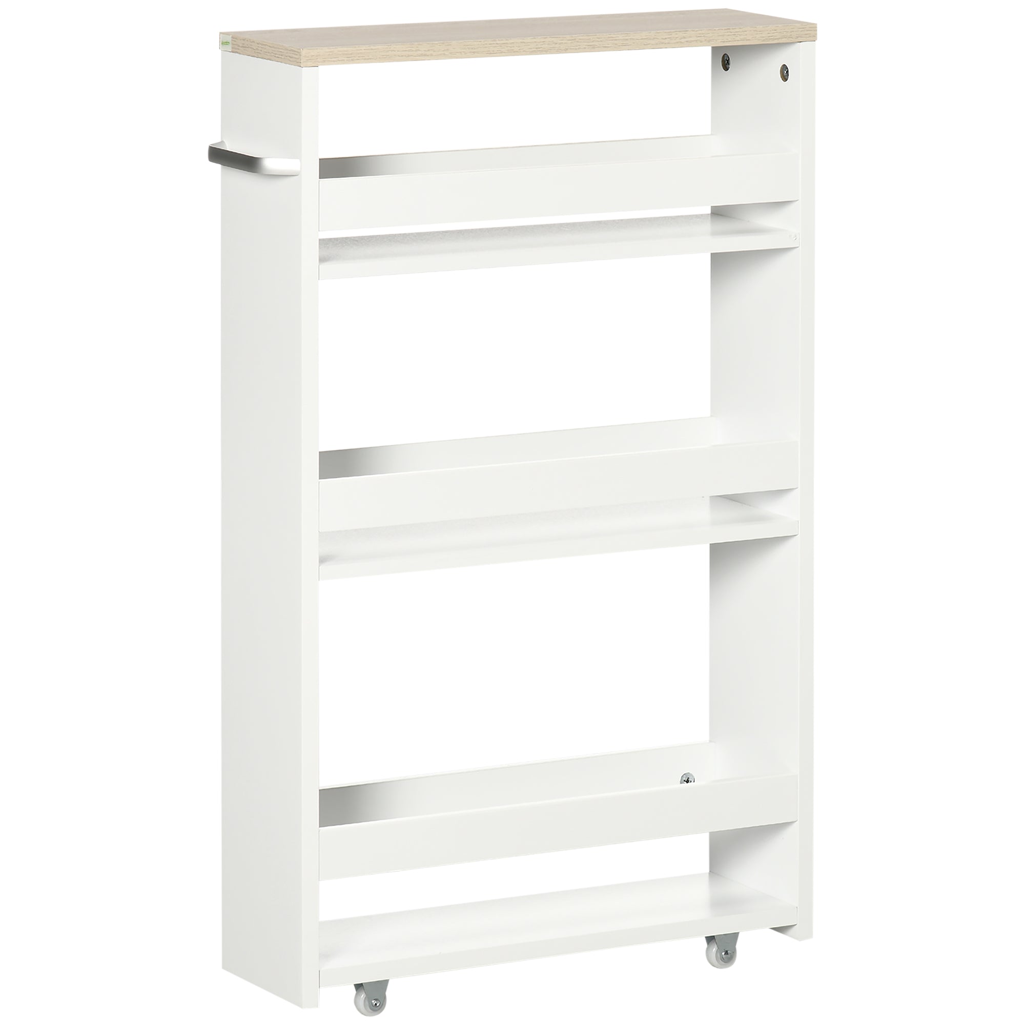 Easycomfort Carrello Bagno Salvaspazio a 3 Ripiani with Rotelle e Maniglia in Legno, 48x15x80cm, white