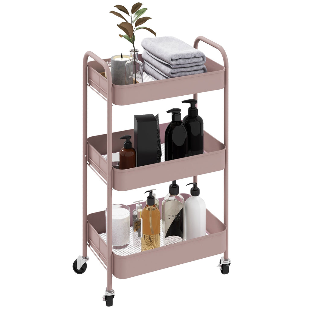 EasyComfort keukentrolley 3 niveaus, staal, roze