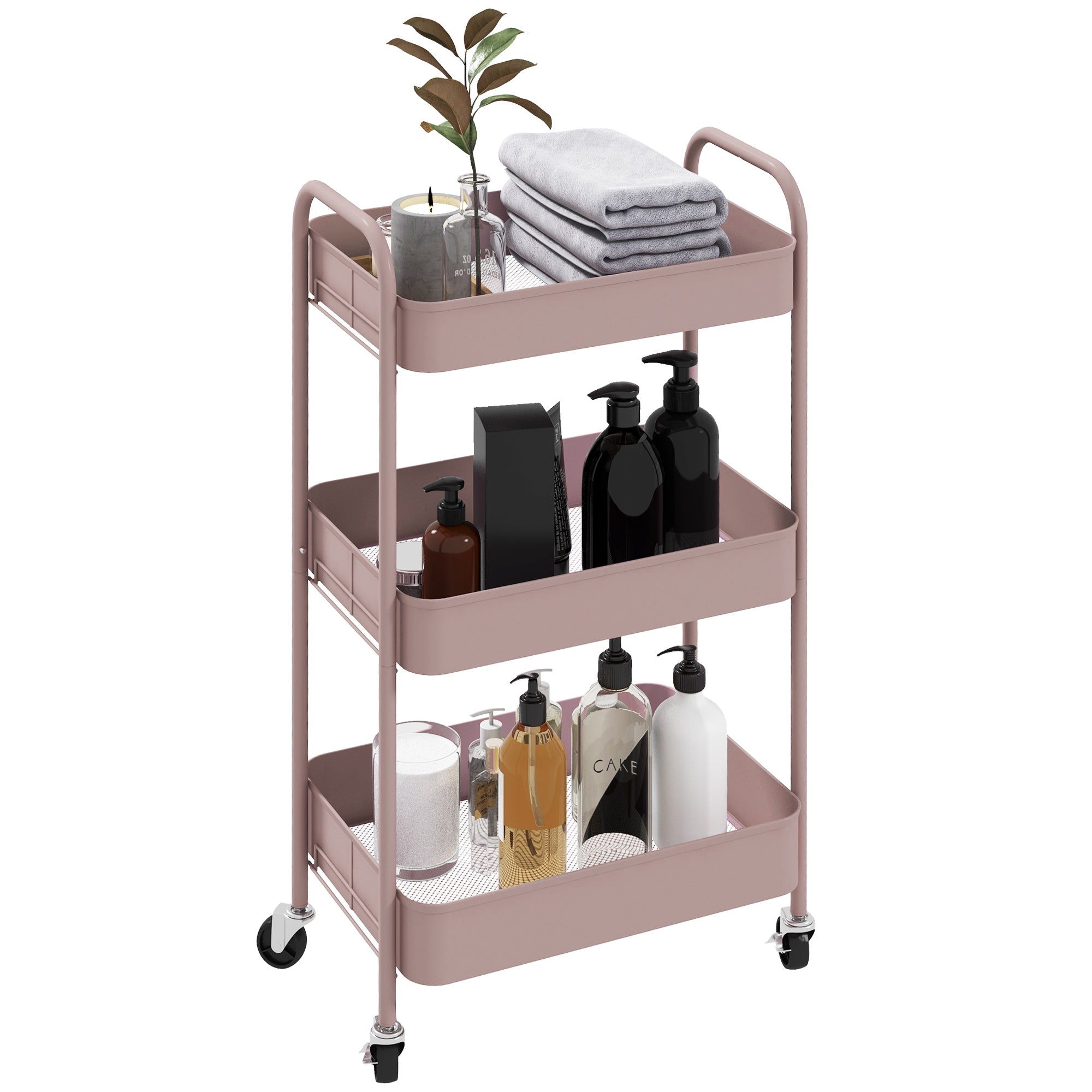EasyComfort keukentrolley 3 niveaus, staal, roze