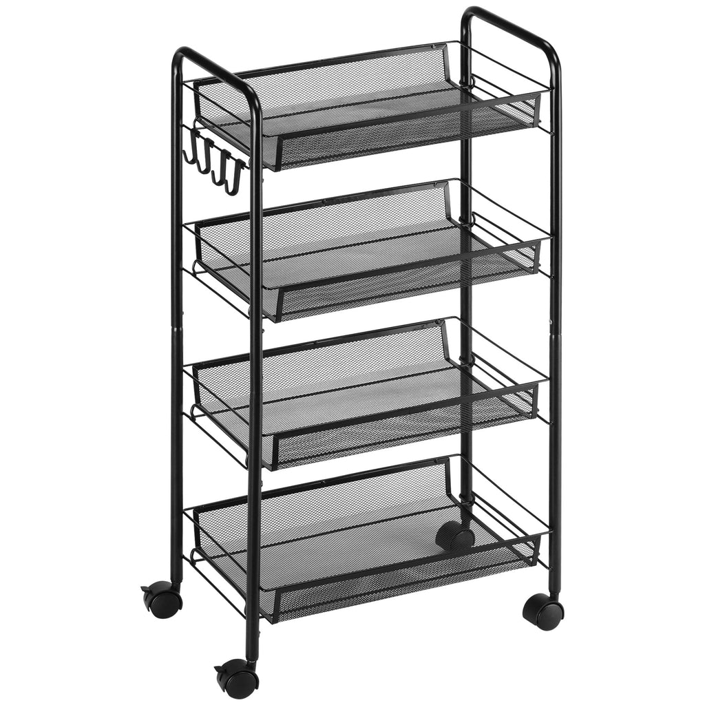Easycomfort Carrello da Cucina a 4 Ripiani Rimovibili with 4 Ganci e Ruote, in Acciaio e Plastica PP, 45x26.5x84 cm, black