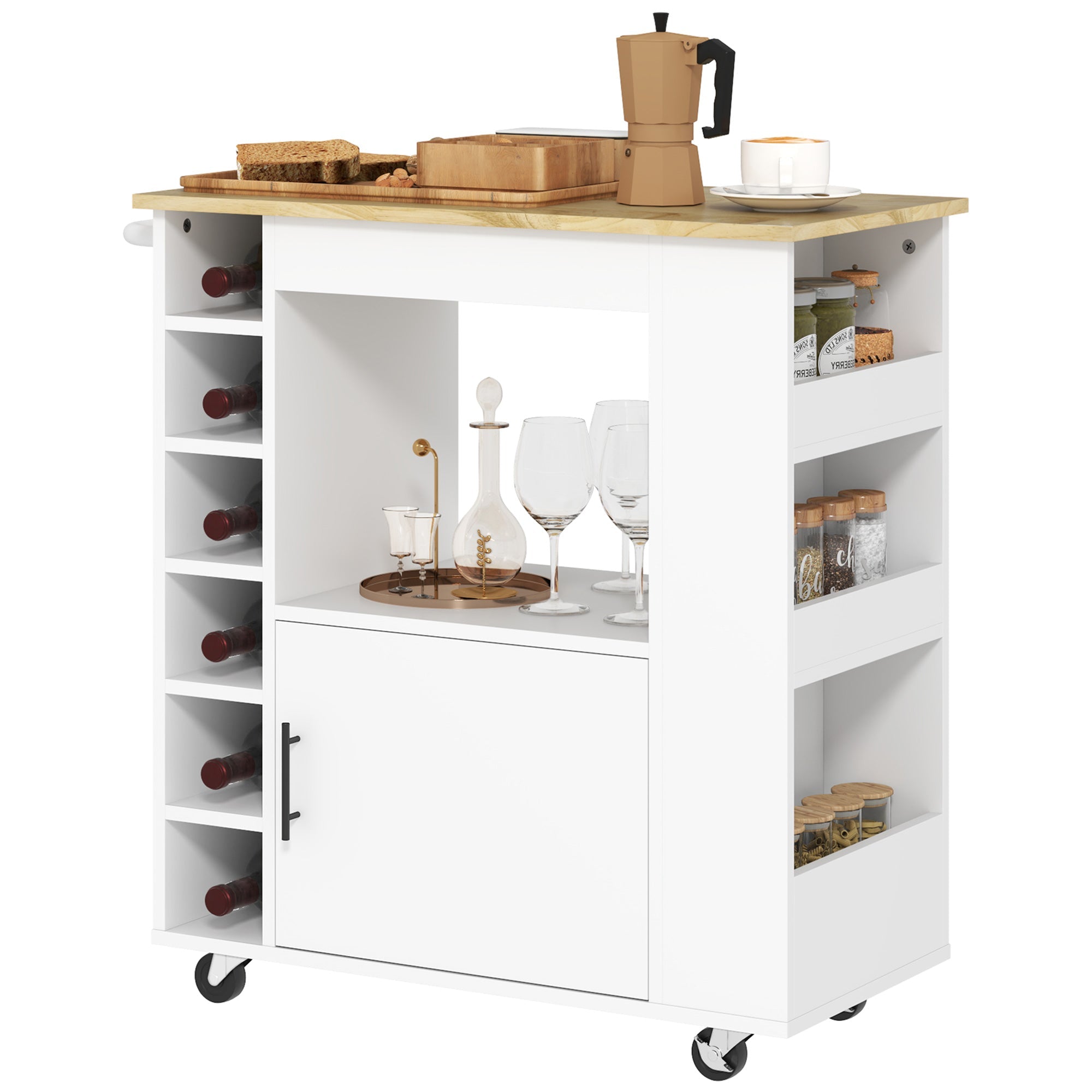 EasyComfort Carrello da Cucina with Ruote, Ripiani, Armadietto e Portabottiglie, 83x40x83 cm, Rovere