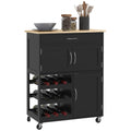 EasyComfort Carrello da Cucina in Legno with Portabottiglie, 3 Ante e Cassetto, 67x37x87 cm, black e Rovere