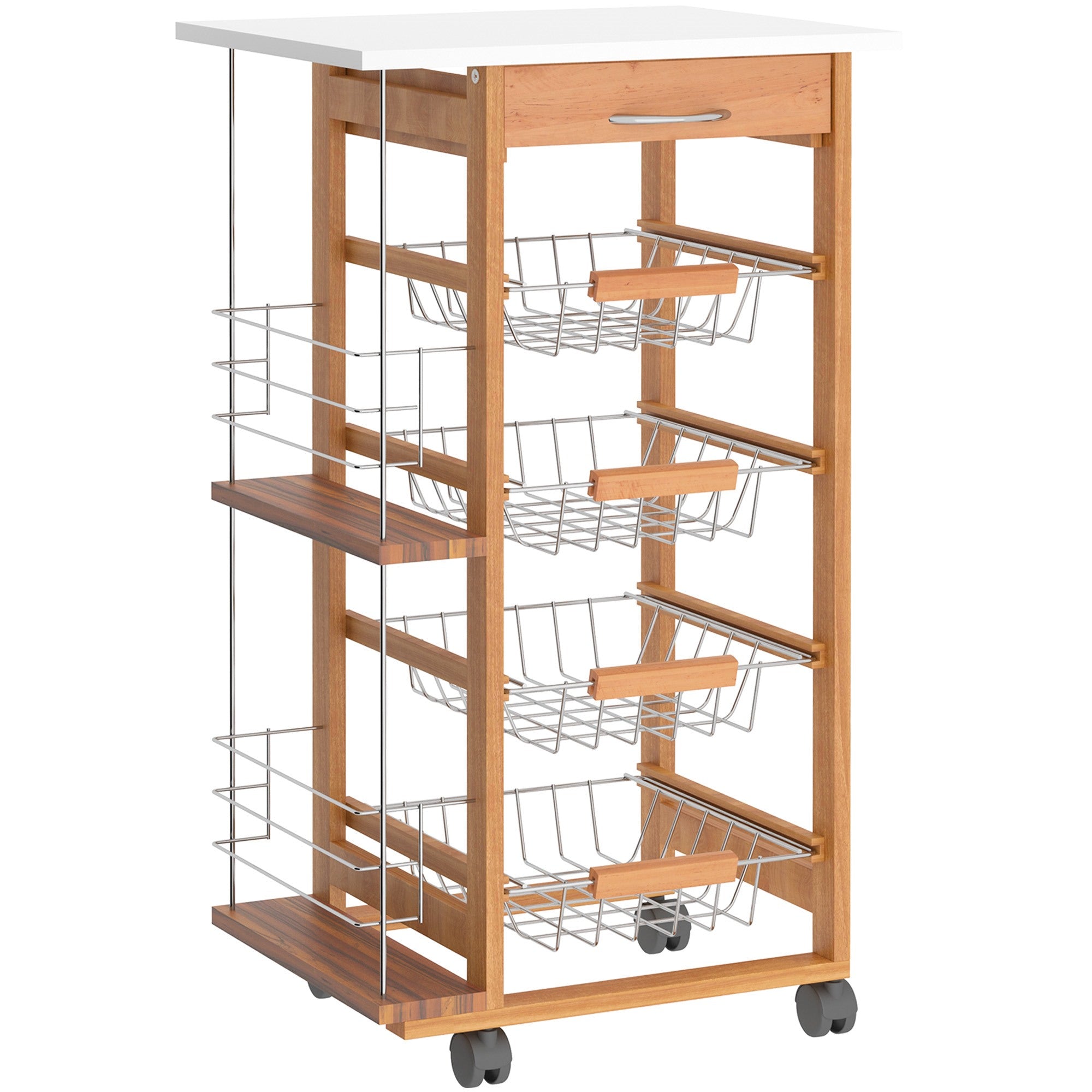EasyComfort Keukentrolley bruin 1 lade 4 metalen manden