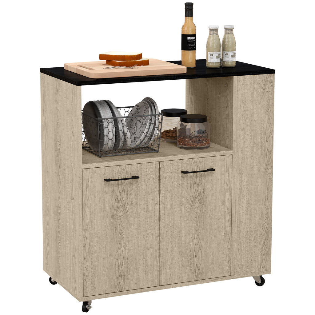 Easycomfort Carrello da Cucina in Truciolato with Ripiano Aperto, Armadietto a 2 Ante e Scaffale Laterale, 75x40x80.5 cm