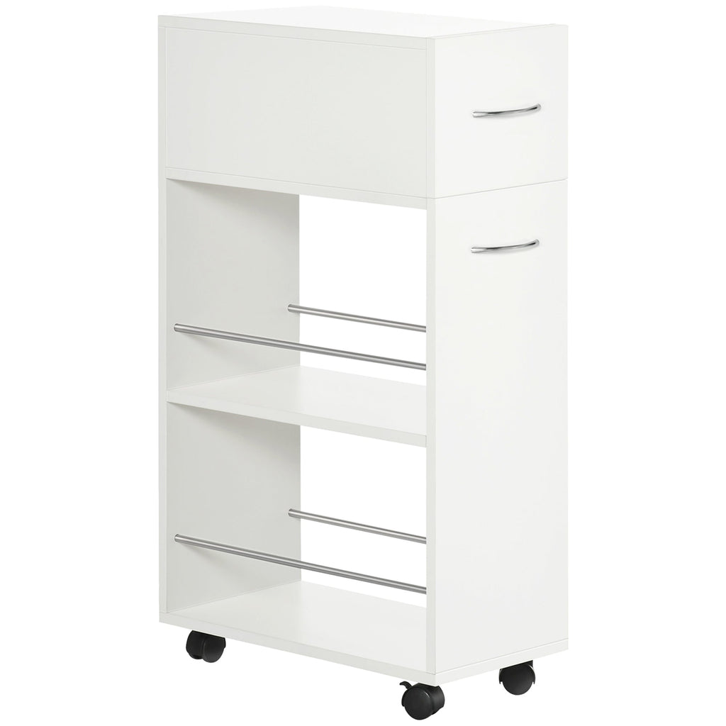 Easycomfort Carrello da Cucina in Truciolato e Acciaio Inox with 2 Ripiani Aperti, Cassetto Estraibile e Parapetti, 25x50x85 cm