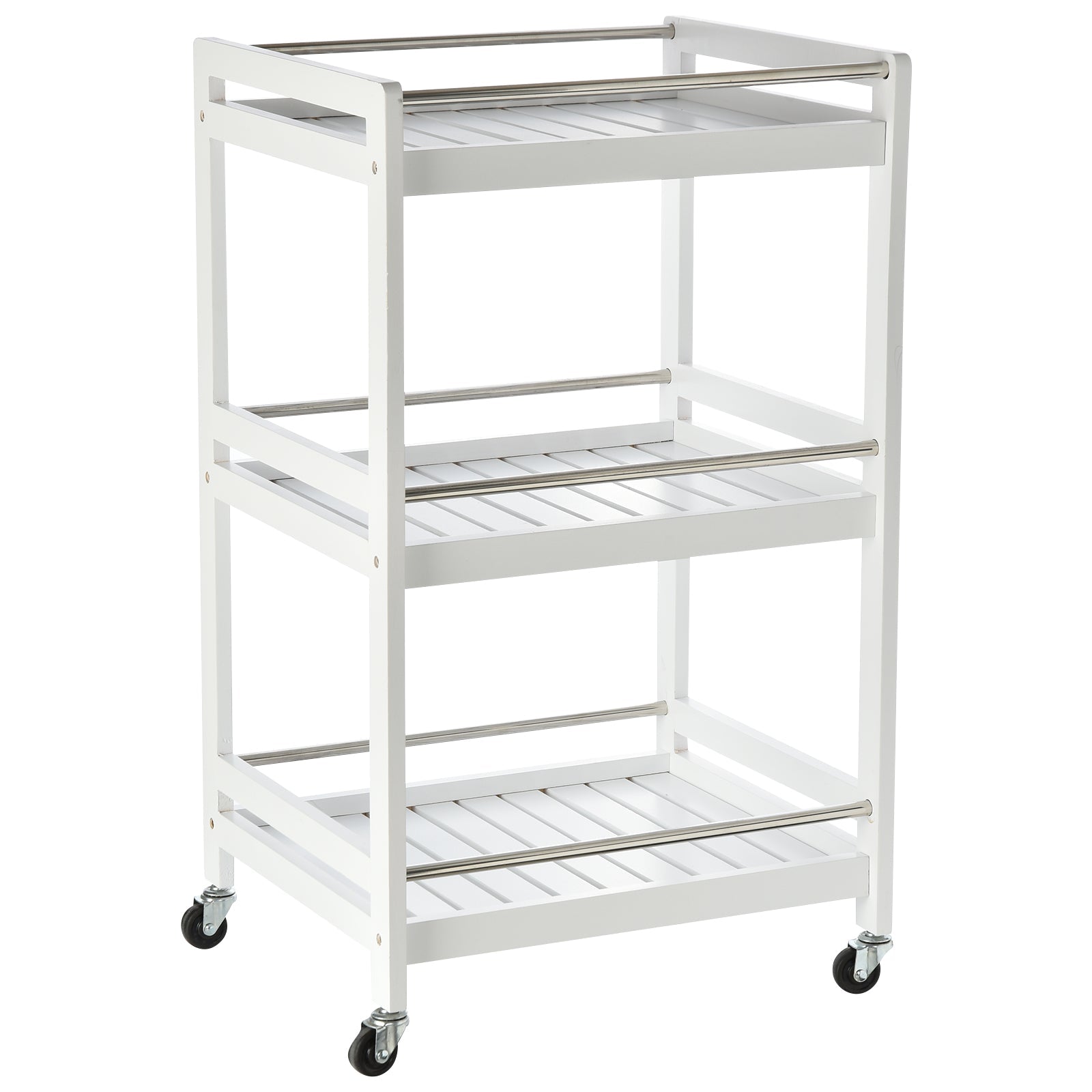 Easycomfort Carrello da Cucina Portavivande in Legno with 3 Ripiani e Ruote, 45x38x78cm, white