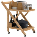 EasyComfort Carrello da Cucina Portavivande Pieghevole a 2 Livelli with Portabottiglie in Legno di Bambù
