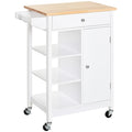 Easycomfort Carrello da Cucina Salvaspazio in Legno MDF white: 1 Cassetto, 1 Armadietto, 3 Mensole e 4 Ruote, 66x39.5x86.5cm