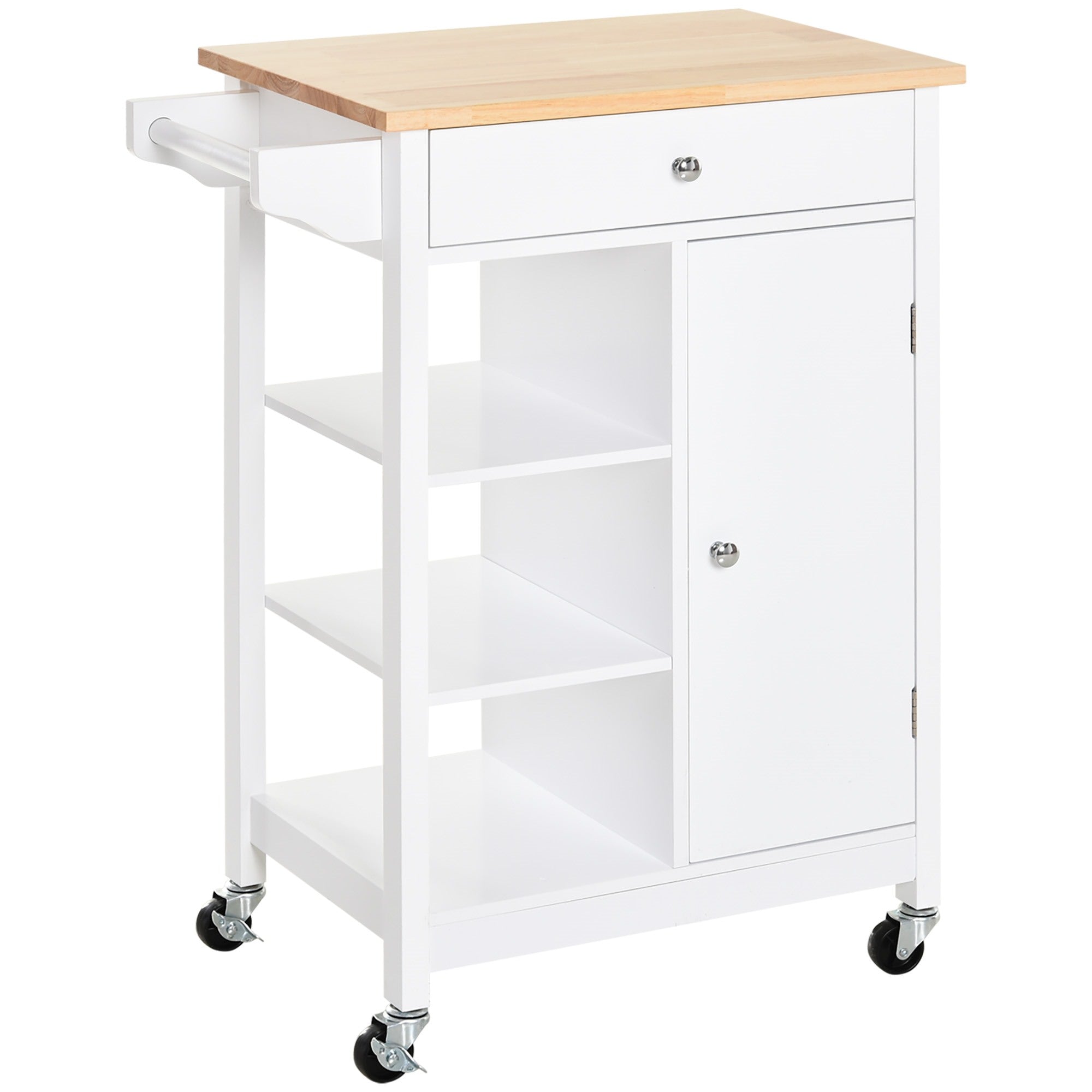 Easycomfort Carrello da Cucina Salvaspazio in Legno MDF white: 1 Cassetto, 1 Armadietto, 3 Mensole e 4 Ruote, 66x39.5x86.5cm