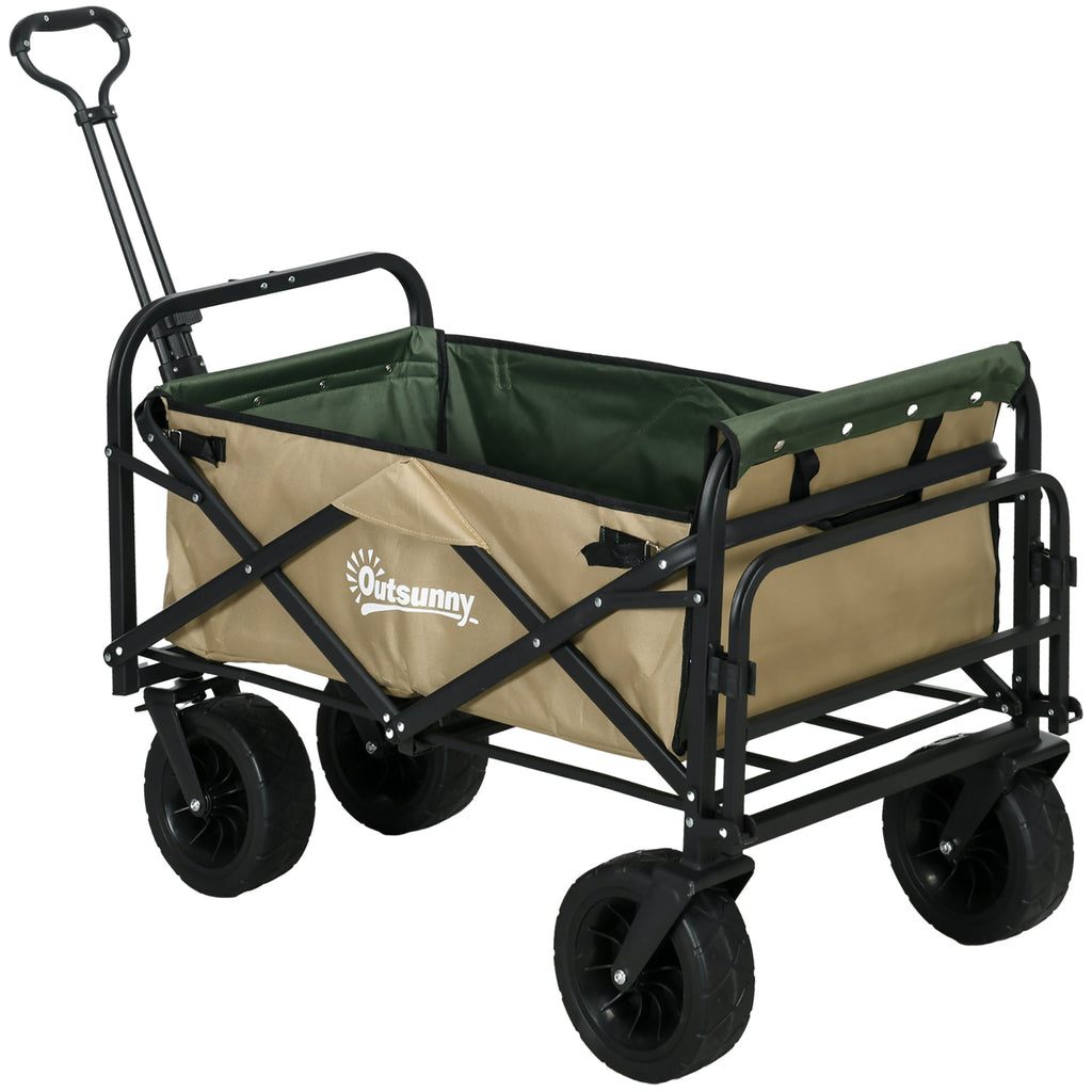 EasyComfort Carrello da Giardino 110L with Maniglia Telescopica e Fondo Apribile in Acciaio e Tessuto Oxford, Cachi