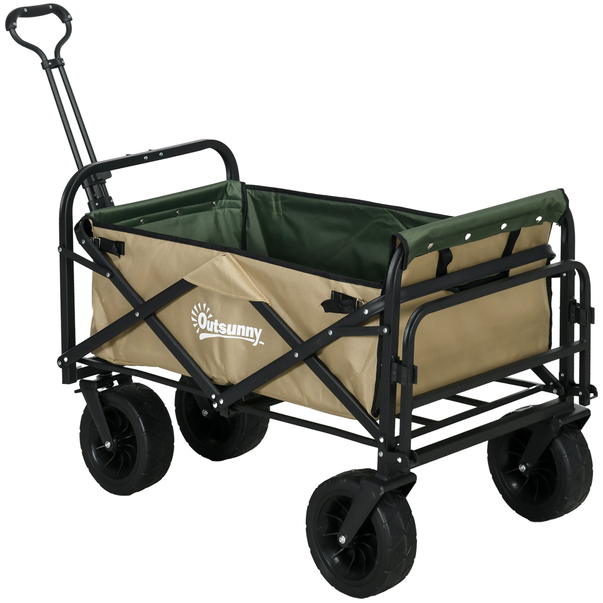 EasyComfort Carrello da Giardino 110L with Maniglia Telescopica e Fondo Apribile in Acciaio e Tessuto Oxford, Cachi