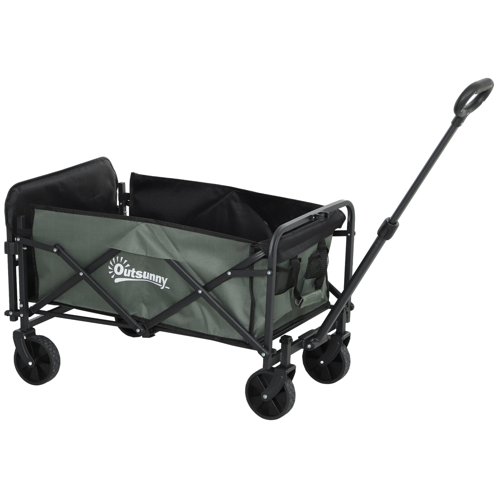 EasyComfort Carrello da Giardino da 72L Pieghevole with Pannello Apribile, in Acciaio e Poliestere, 114x46x65-92 cm, Verde