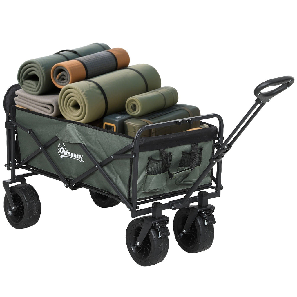 EasyComfort Carrello da Giardino da 95L Pieghevole with Pannello Apribile, in Acciaio e Poliestere, 125x48x78-102 cm, Verde