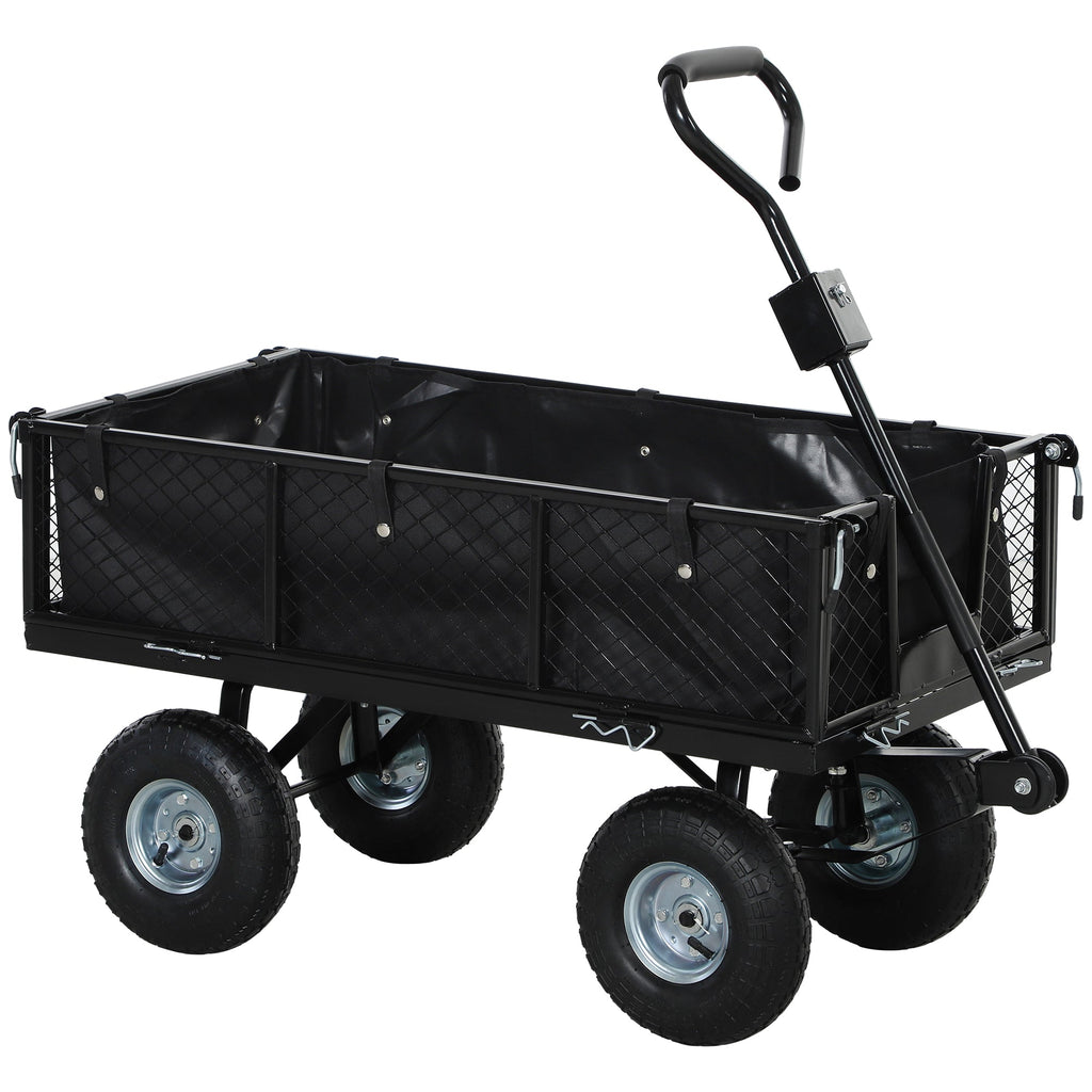 EasyComfort Carrello da Giardino in Acciaio da 114L with Sacca Portaoggetti e Pareti Rimovibili, 105x51x54 cm, black
