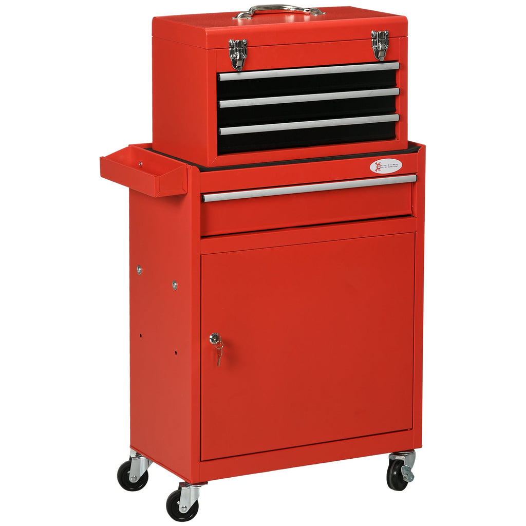 EasyComfort Carrello Porta Attrezzi 2 in 1 with Cassetta Rimovibile e Armadietto with Chiave in Acciaio, Rosso