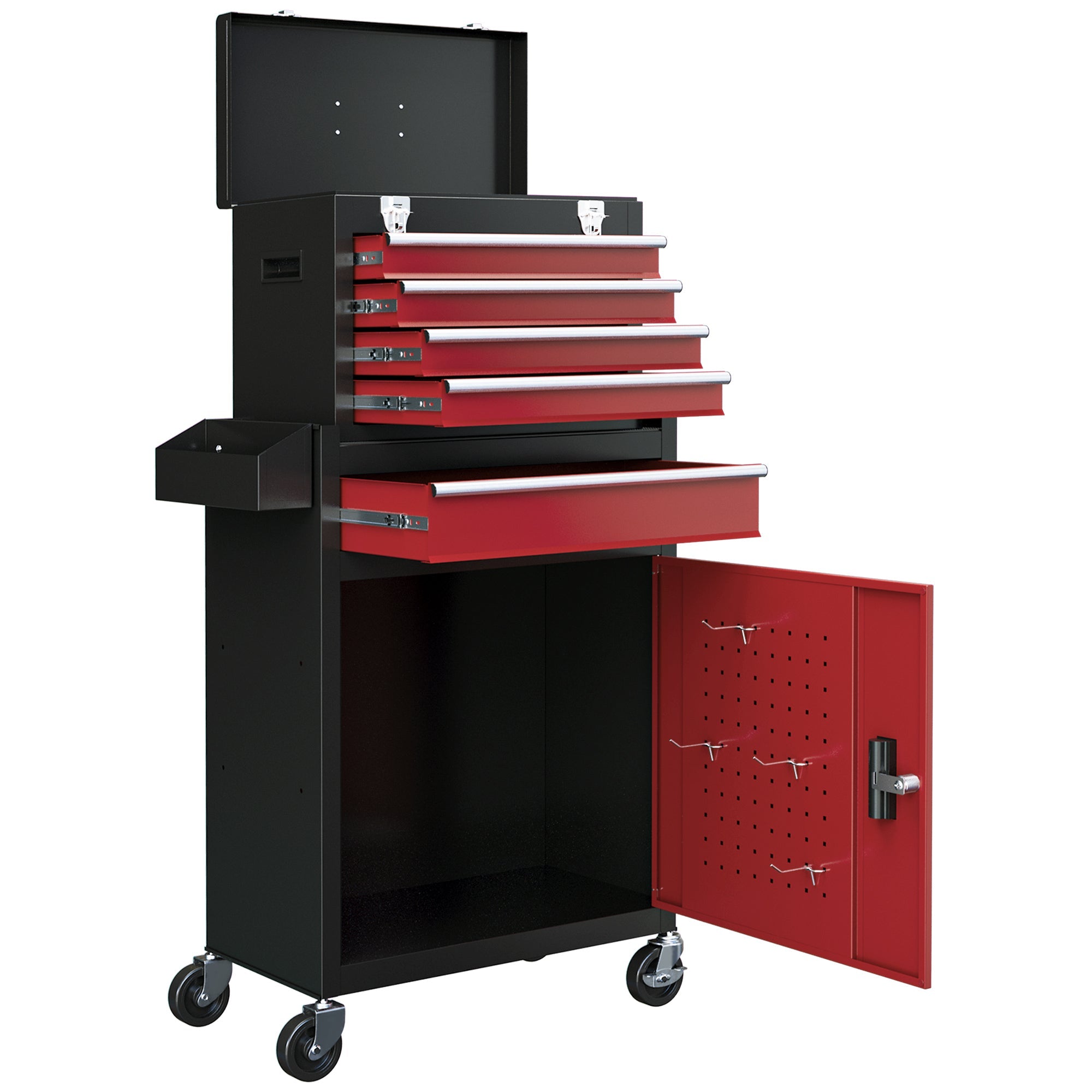 EasyComfort Carrello Porta Attrezzi 5 Cassetti, Cassetta Rimovibile e Armadietto con Chiave in Acciaio, Rosso