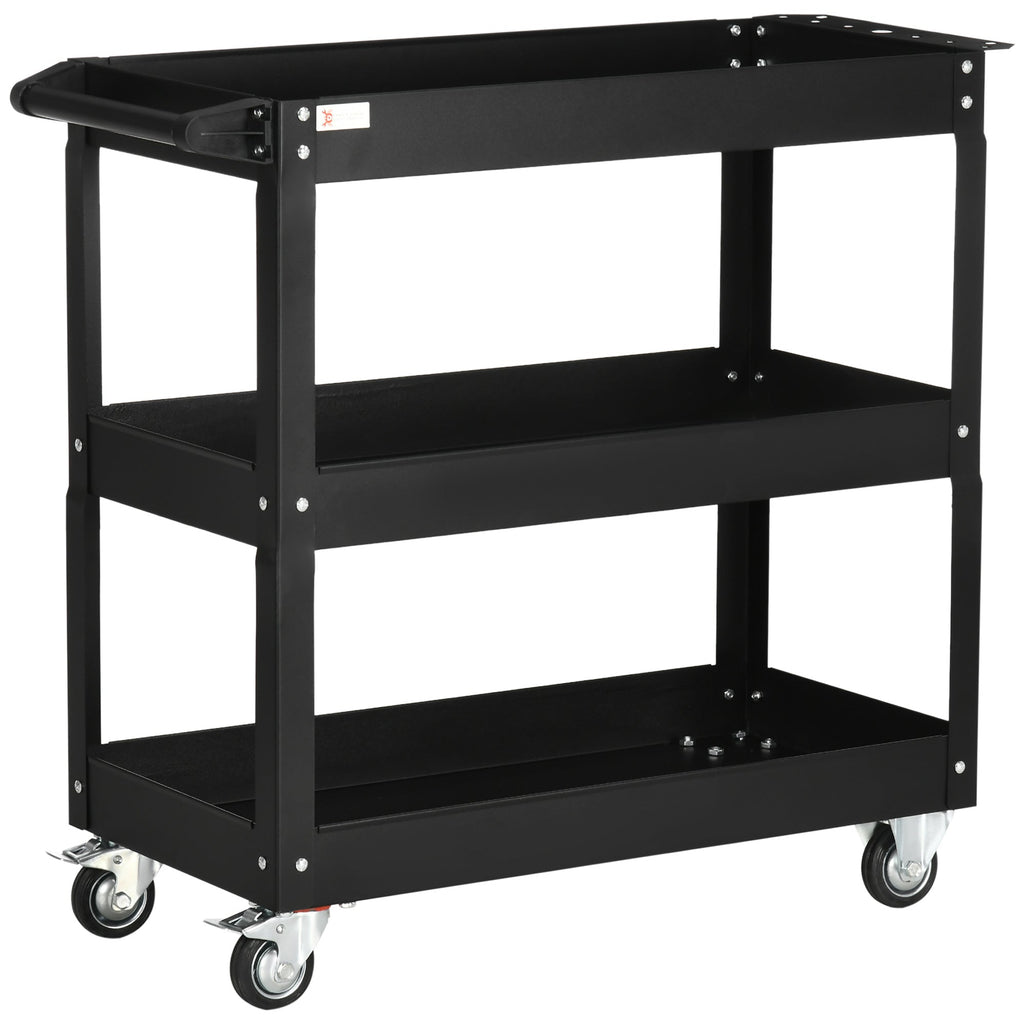 EasyComfort Carrello Porta Attrezzi a 3 Livelli in Acciaio con Bordi Alti e 4 Ruote Girevoli, 83x35.3x76 cm, Nero