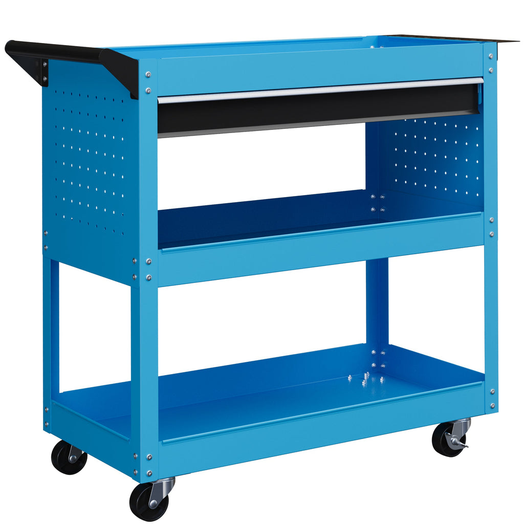 EasyComfort Carrello Porta Attrezzi con Manico Laterale, Cassetto e 3 Ripiani in Acciaio, 82x35x76 cm, Blu