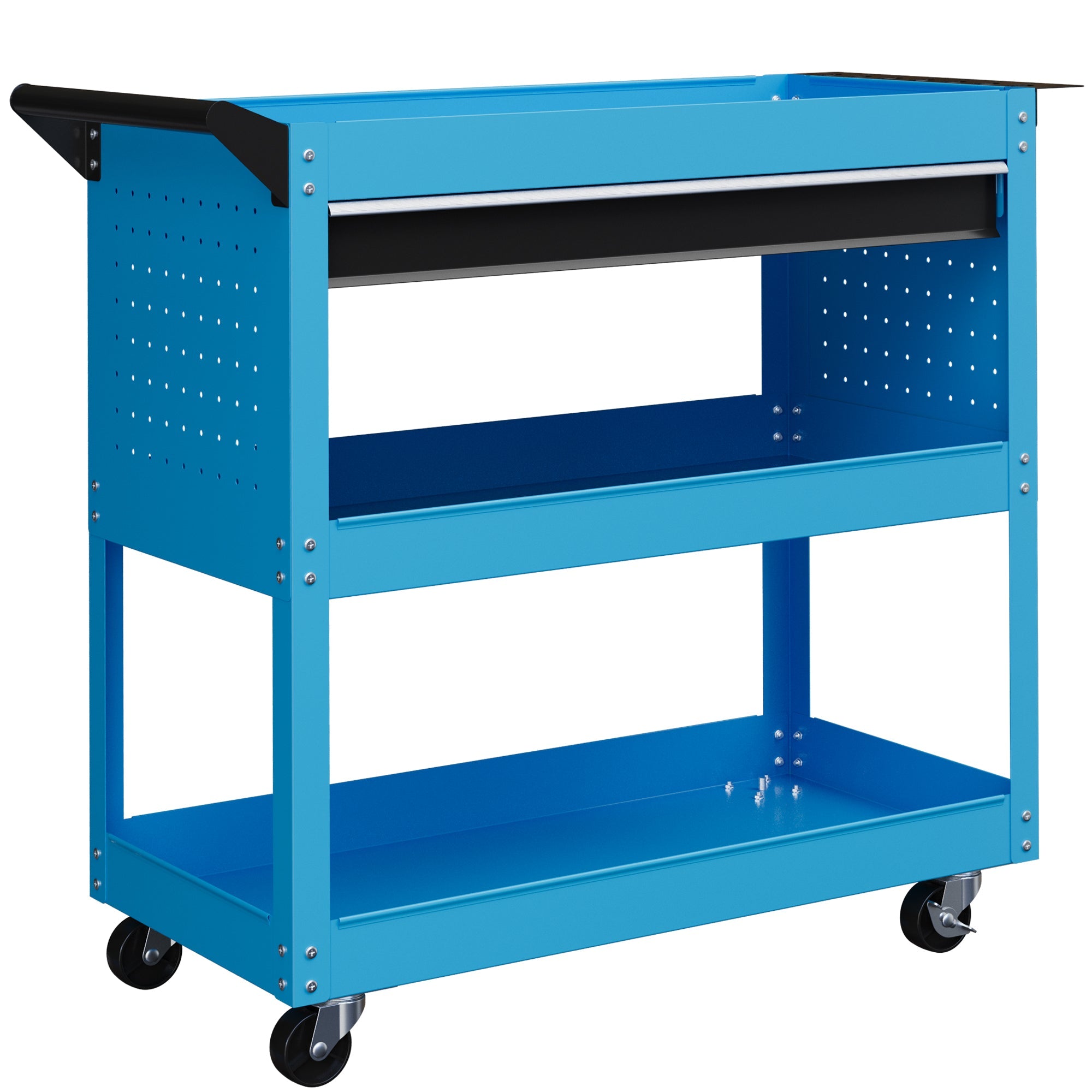 EasyComfort Carrello Porta Attrezzi con Manico Laterale, Cassetto e 3 Ripiani in Acciaio, 82x35x76 cm, Blu