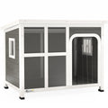 EasyComfort Casetta per Cani con Finestrelle e Ingresso a Tenda, in Legno di Abete, 90x62x71 cm, Grigio Chiaro